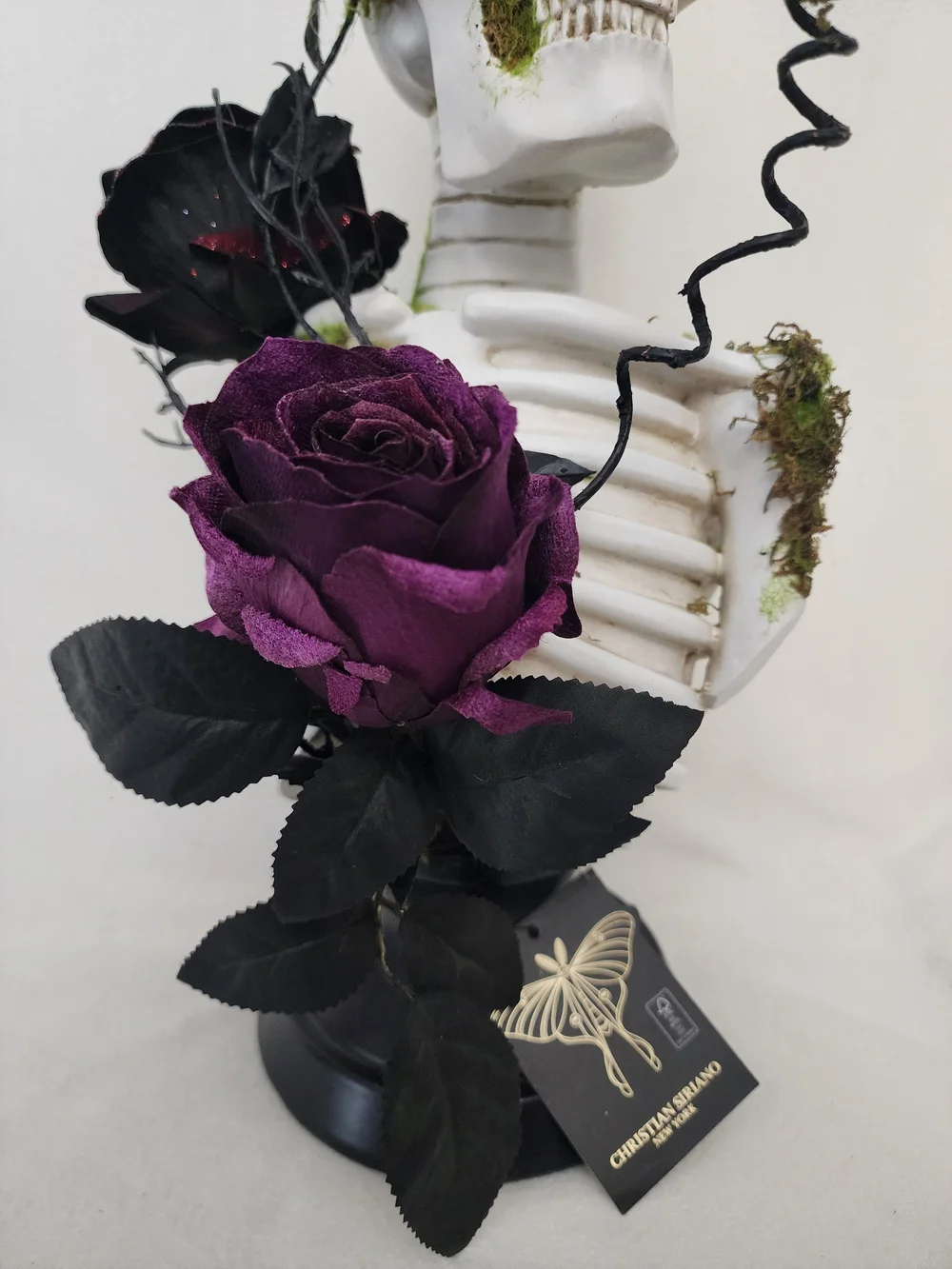 Skeleton Bust Floral Accent with Purple Roses by